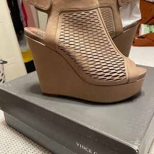 Vince Camuto Beige Cutout Wedge Sandals
